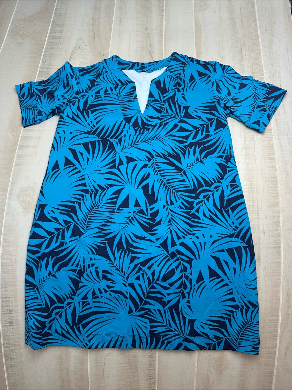 Tori Richard Blue Tropical Print Shift Dress